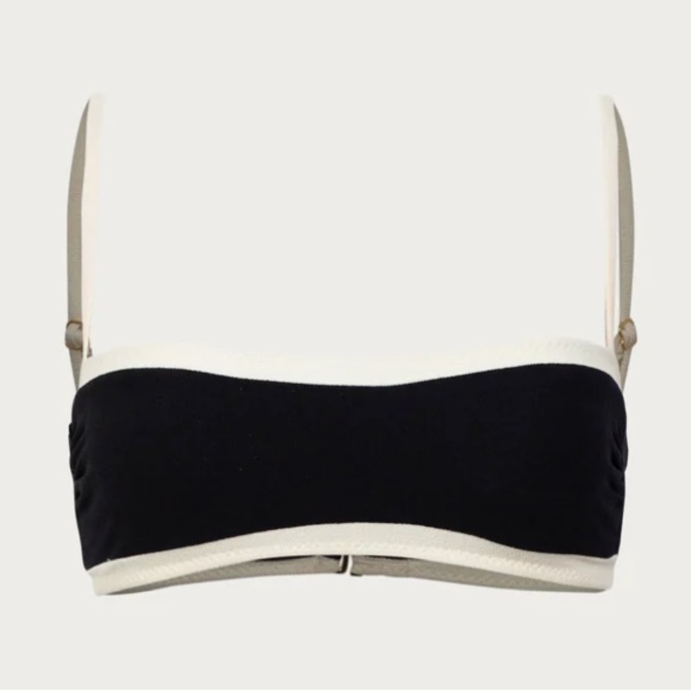 NWT SAME Los Angeles Bandeau Top Faux Suede Black/Cream - Size S